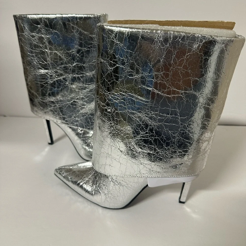 INC Silver Sabeel Cuffed Stiletto Ankle Boots Size 5 - Picture 2 of 7